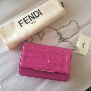 Fendi Pink Clutch with Silver Chain